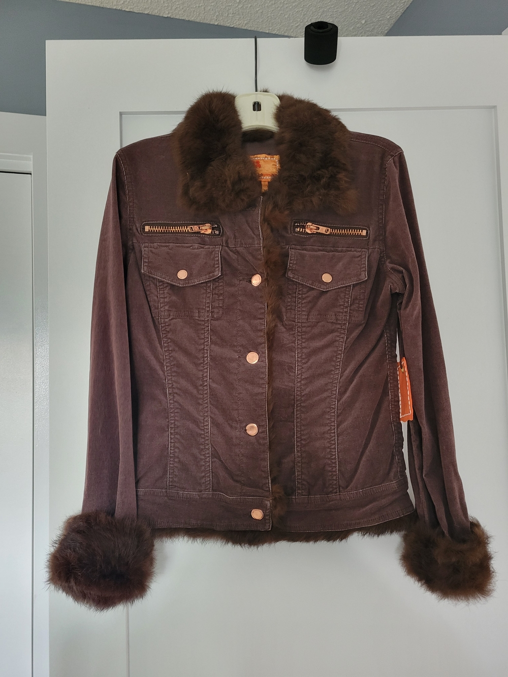 Twill Twenty Two Chocolate Brown Faux-Fur Trim Jean Jacket
